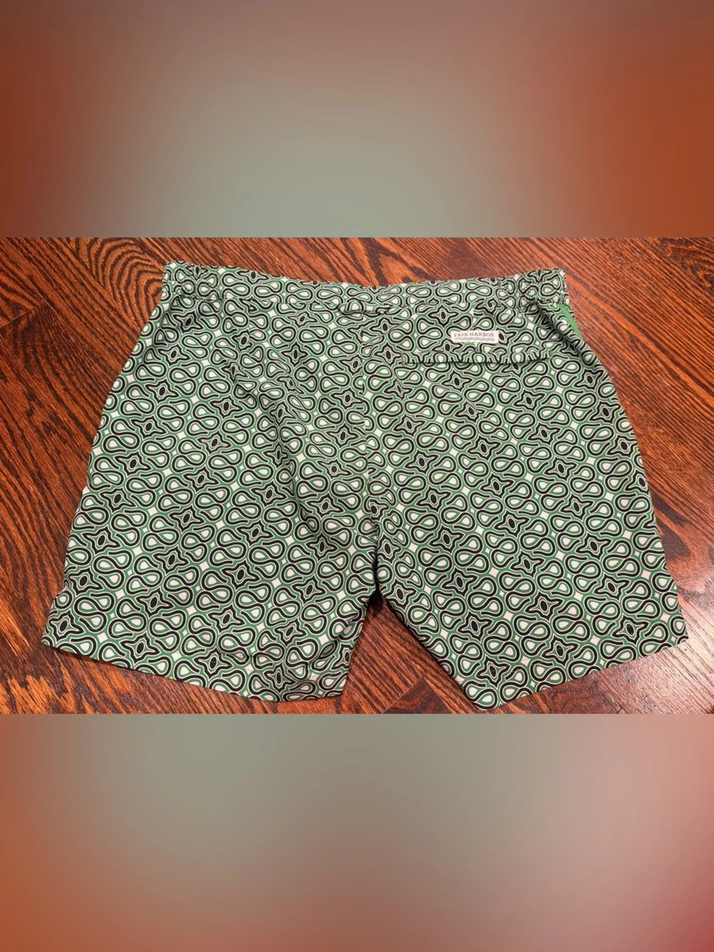 Fair Harbor Swim. Green & Black Patterned Men’s Swim Trunks. Size 32 Waist.